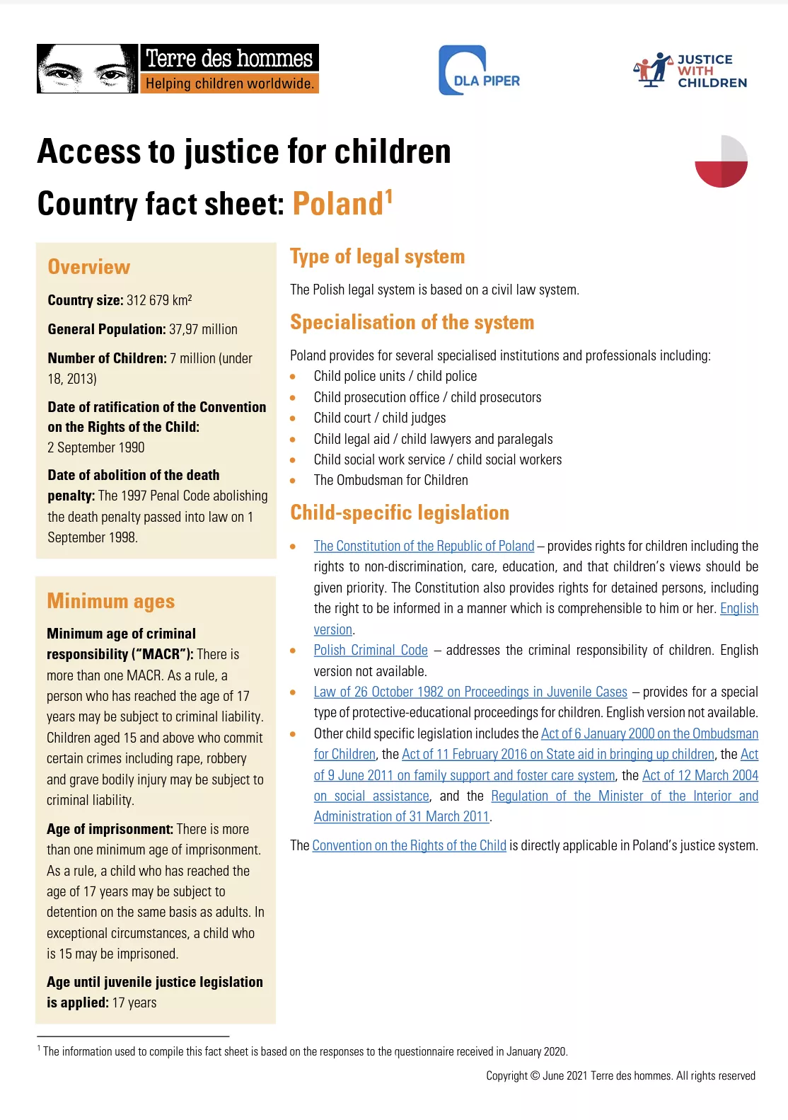 Access to Justice for Children Country Factsheet: Poland